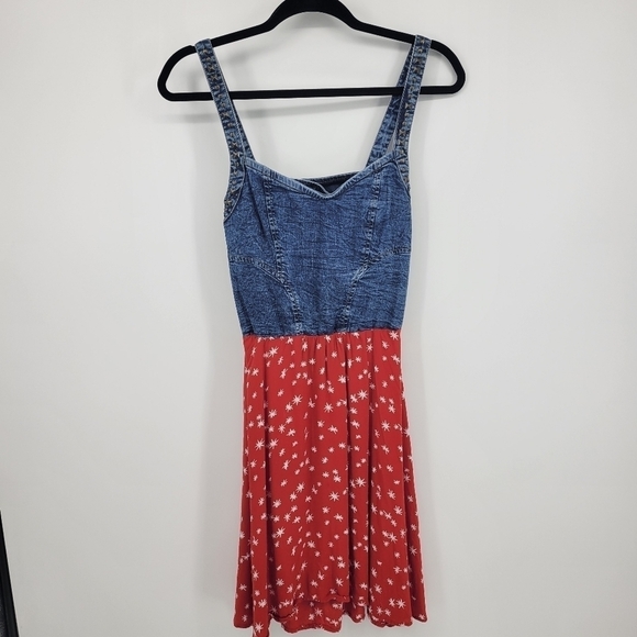Angie denim dress with red and white star pattern bottom size m - Picture 6 of 12